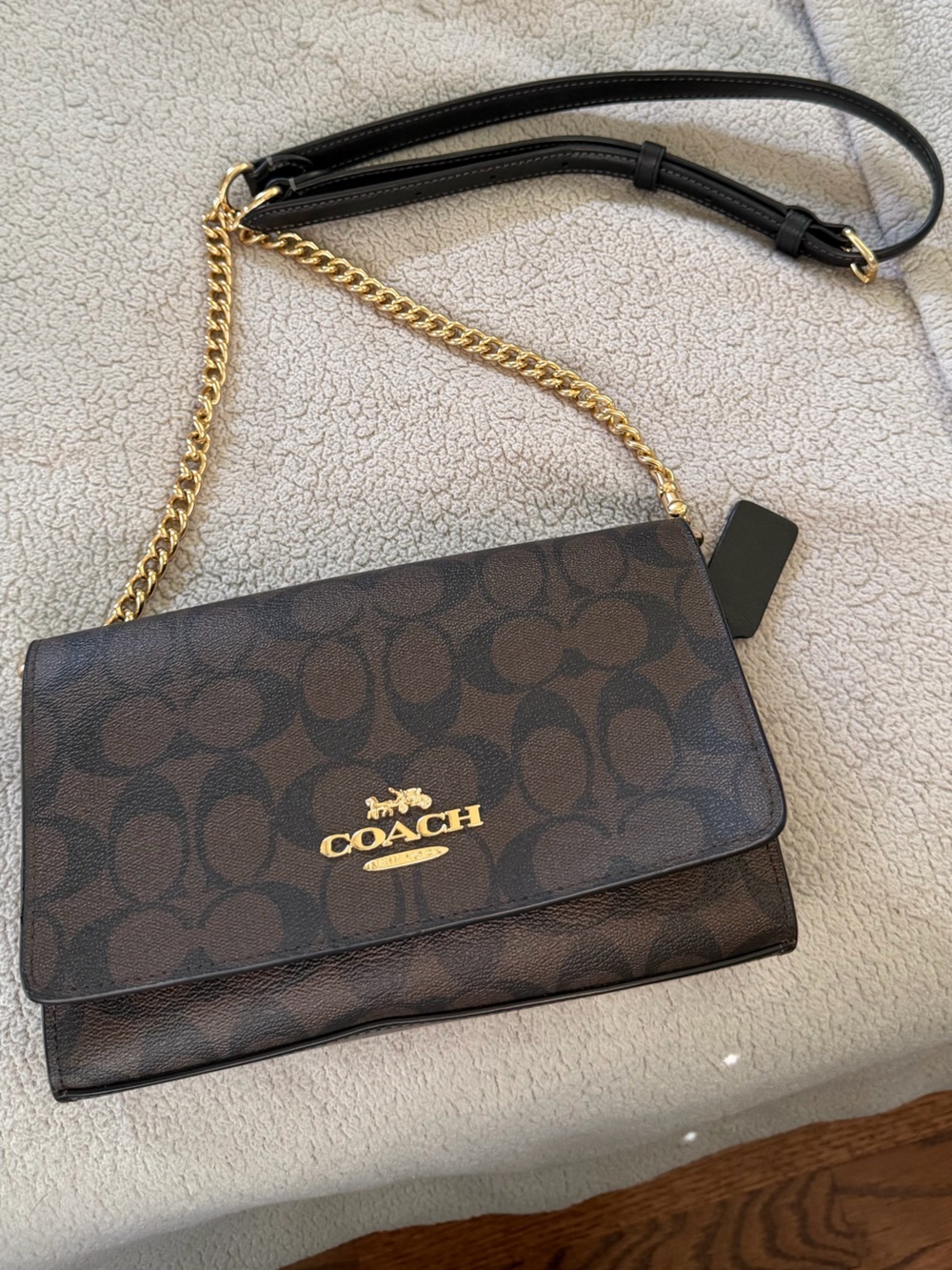 Coach Brown and Black Signature Chain Crossbody